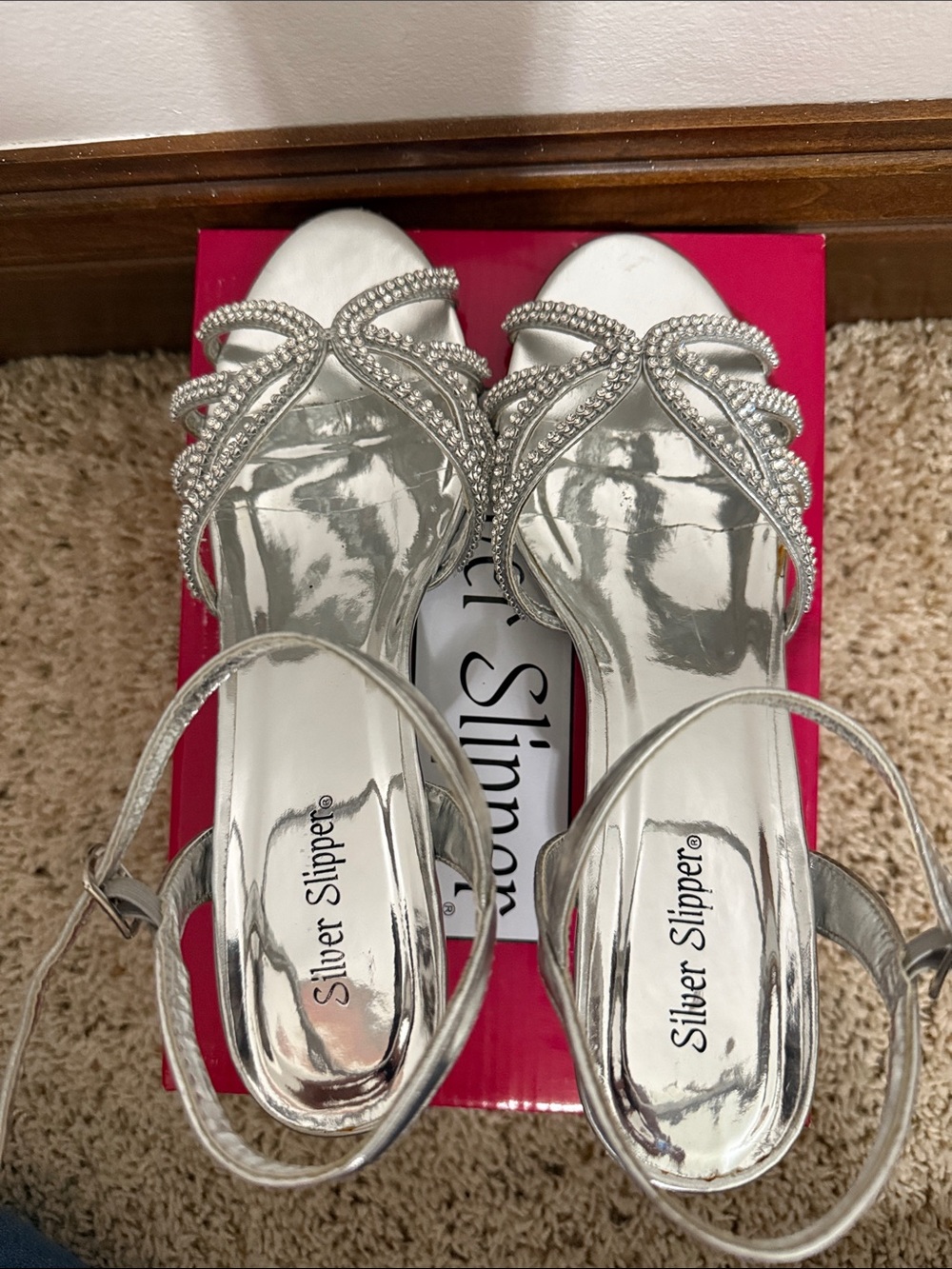 Silver Slipper® Women's Silver Rhinestone Evening Heels - Picture 4 of 6